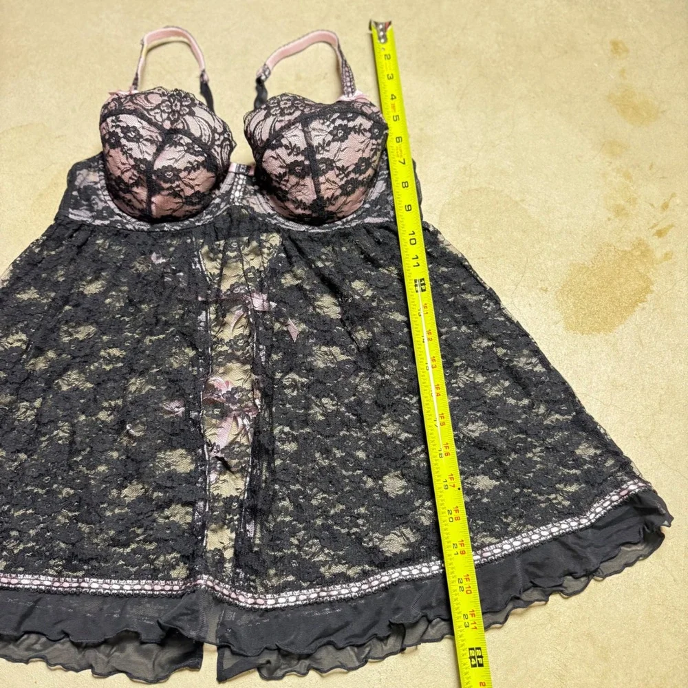 Jezebel Black Pink Lace Babydoll Chemise Lingerie